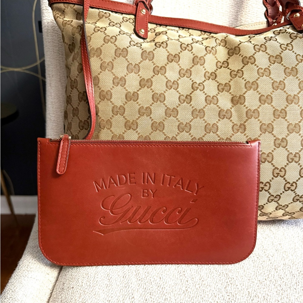 Gucci authentic brown canvas tote bag with brown leather with clutch - Picture 3 of 15